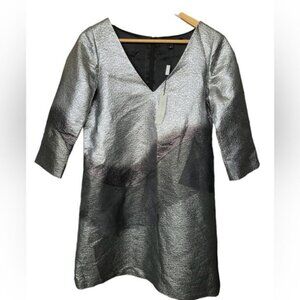 NWT Marc Jacobs Silver Metallic V-Neck Mini Dress Women Sz 6‎